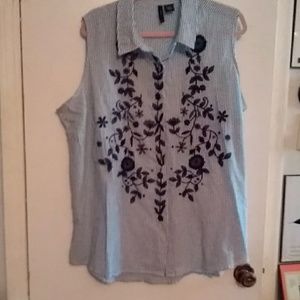 NWOT New Directions slvless blu/wht stripe 3X